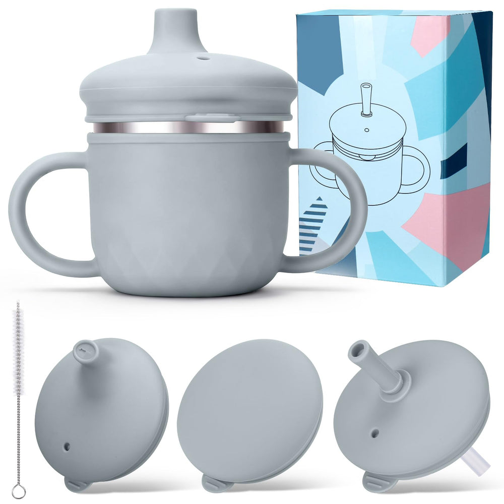 Busoha stainless steel toddler sippy cup 8oz for independent sipping on the go