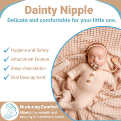 Button Me pacifier with stylish design complements outfits for baby boys and girls