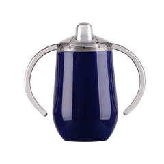 Buumin stainless steel sippy cup with handles for easy toddler grip.