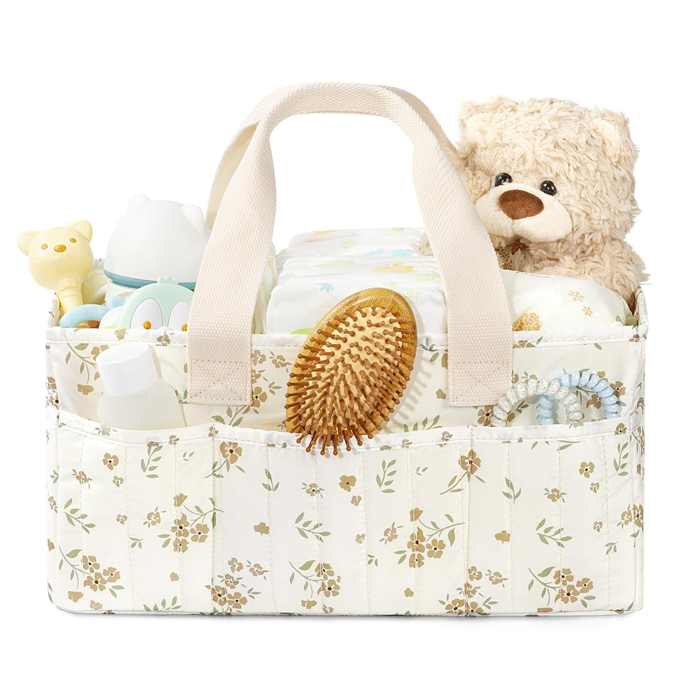 BuyCard Floral Bbay Diaper Caddy with Handle keeps baby diapers and wipes within easy reach