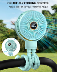 BuyWoo portable stroller mini fan showing the 3-speed dial for customizable breeze.