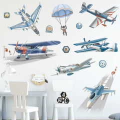 BWCXXZH watercolor biplane wall sticker adds lively aviation charm to nursery