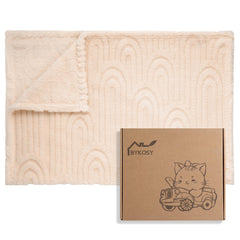 BYKOSY Ultra Soft fleece blanket rainbow beige front view, cuddly texture for naps