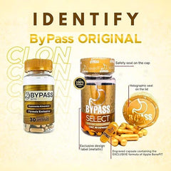 BypassSelect capsules close-up showing small soft gels for daily use.