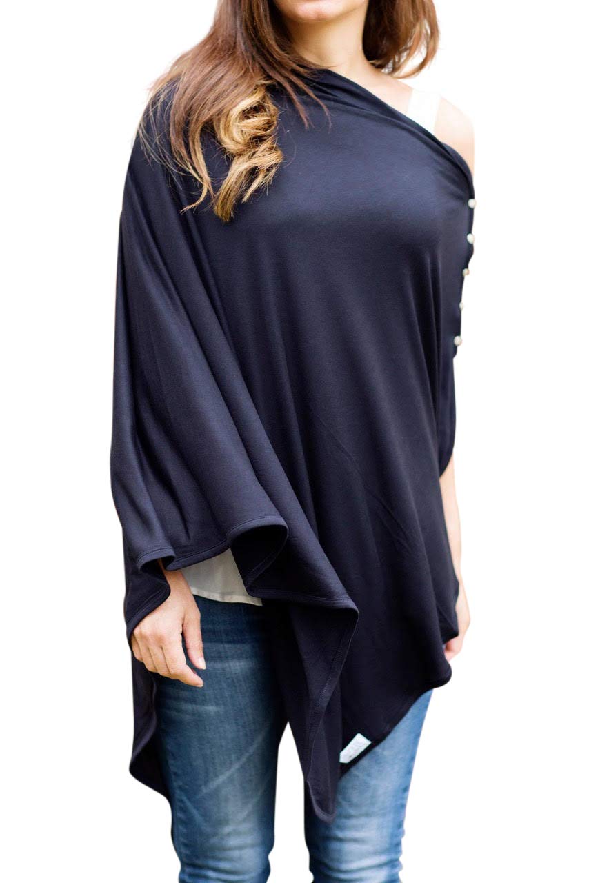 Byrd & Blume navy 360-wrap nursing cover for discreet feeding on the go.