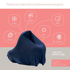 Byrd & Blume aubergine cover shows soft fabric and comfortable drape during nursing.
