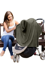 Byrd & Blume olive nursing cover shields from sun during feeding