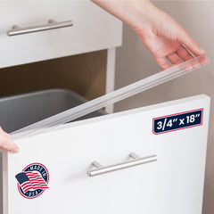 Cabinet Hero Slimline edge protector on a cabinet edge protects against chips with a clear finish.