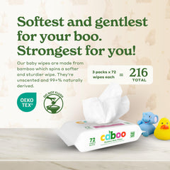 Caboo Baby Wipes unscented label close-up highlighting fragrance-free formula for delicate skin.