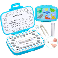 Caffox tooth keepsake box with dinosaurs pattern for organized baby teeth storage.