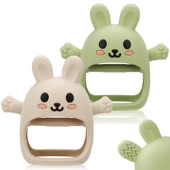 CAHILON bunny teether mitten 2-pack helps soothe gums on the go.