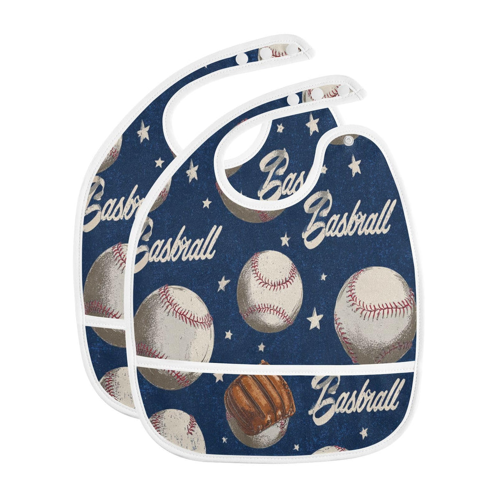 Caikeny baby bib with baseball-star teal pocket catching spills during meals