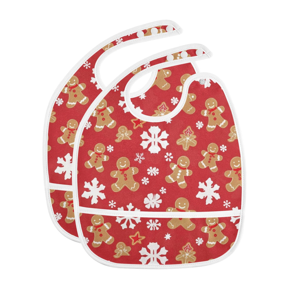 Caikeny baby bib with pocket in gingerbread snow red design catches spills during meals