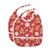 Caikeny baby bib with pocket in gingerbread snow red design catches spills during meals