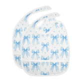 Caikeny baby bibs with watercolor Coquette blue bow and pocket view for spill control