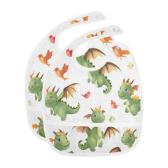 Caikeny dragon watercolor bird bib with pocket catches spills during meals.