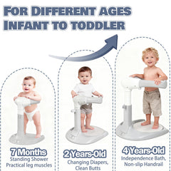 Height-adjustable Caiuiyda bath stand supports growing toddlers during bath time.