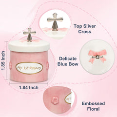 CalabasasMade pink ceramic keepsake box with silver cross for cherished faith reminders.