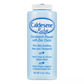 Caldesene corn starch baby powder with zinc oxide in a bottle for talc-free moisture protection.