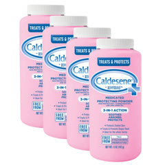 Caldesene Medicated Protecting Powder bottle pour demonstrates moisture protection for sensitive skin
