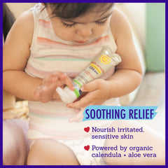 California Baby Calendula Cream Unscented on face; gentle daily moisturizer for sensitive skin.