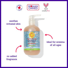 Label close-up highlights colloidal oatmeal and aloe vera benefits.