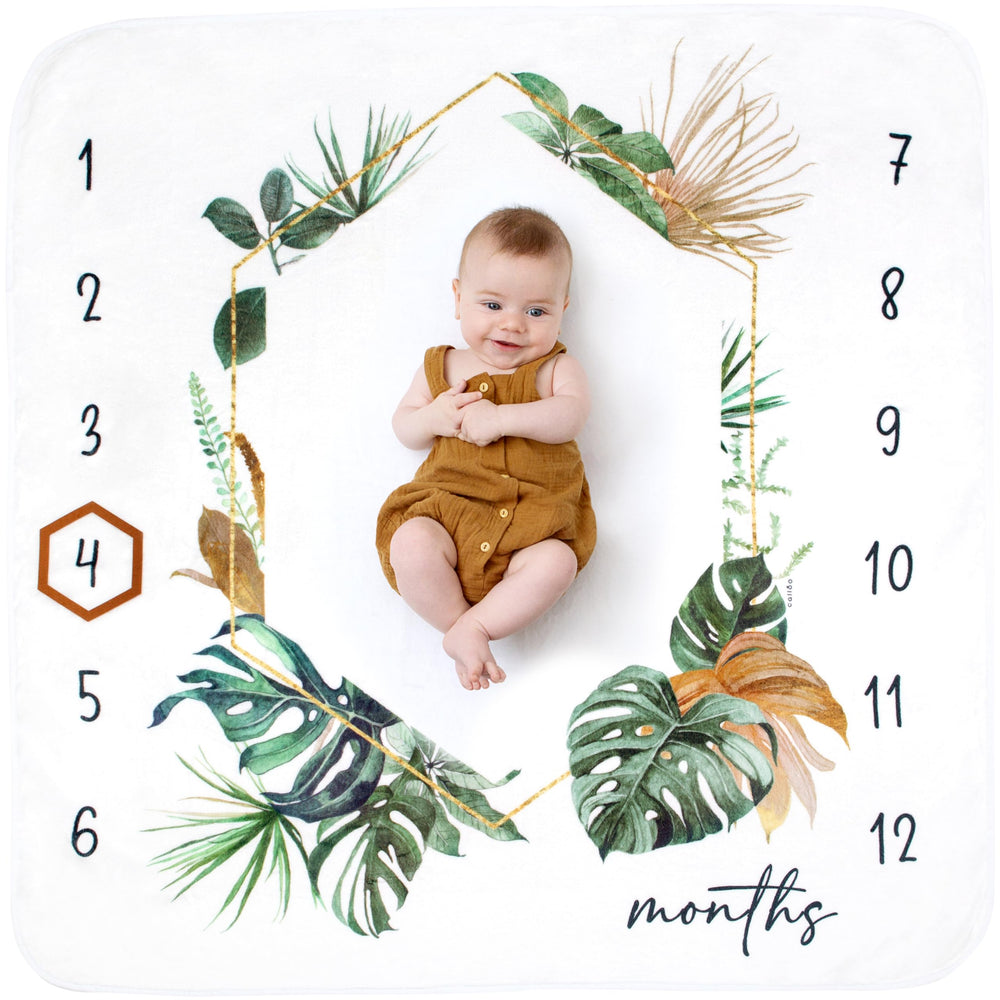 Calloo baby milestone blanket in tropical design for vibrant growth photos