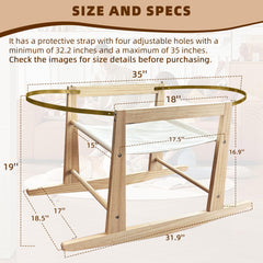 Calvana basket stand side view highlights gentle rocking motion.