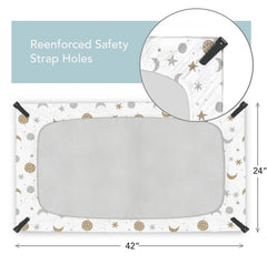 Cambria Baby sheet with secure elastic corners and strap holes for stability.