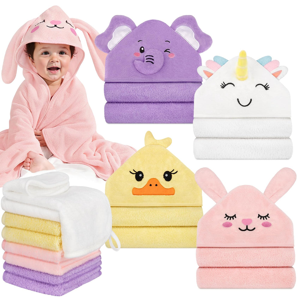 CandyHome rabbit hooded towel in soft coral velvet for gentle bath time drying