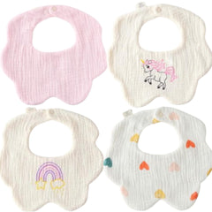 Canjolie flower-design bib close-up with 360° coverage for drool protection.