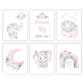 Canssape pink elephant nursery wall art in soft pastels for gentle nursery ambiance