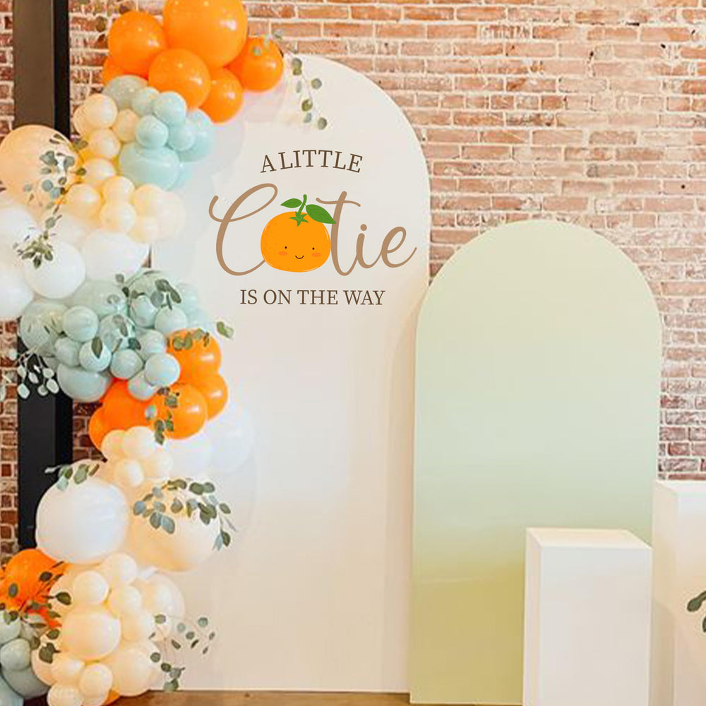 CANTLY A Little Cutie Is On The Way wall sticker for orange baby shower décor.