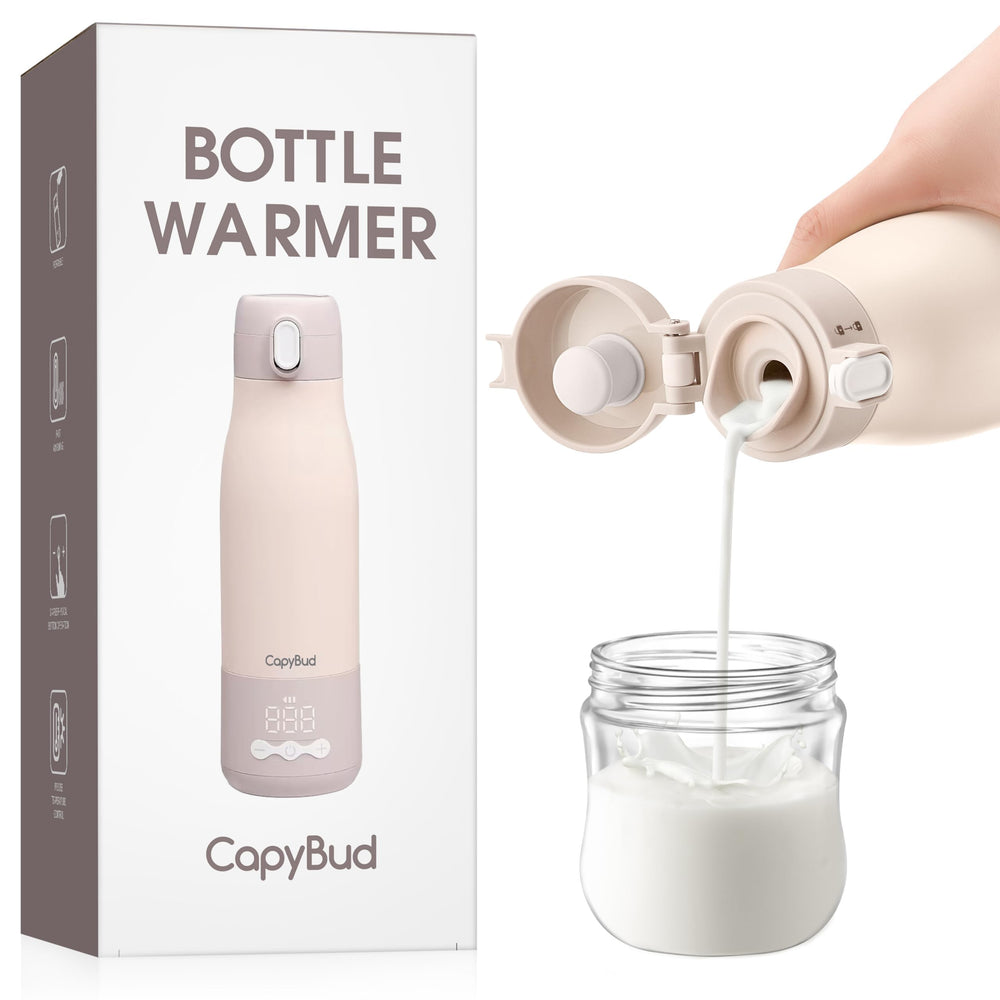 CapyBud portable bottle warmer shown in compact travel design for on-the-go feeding
