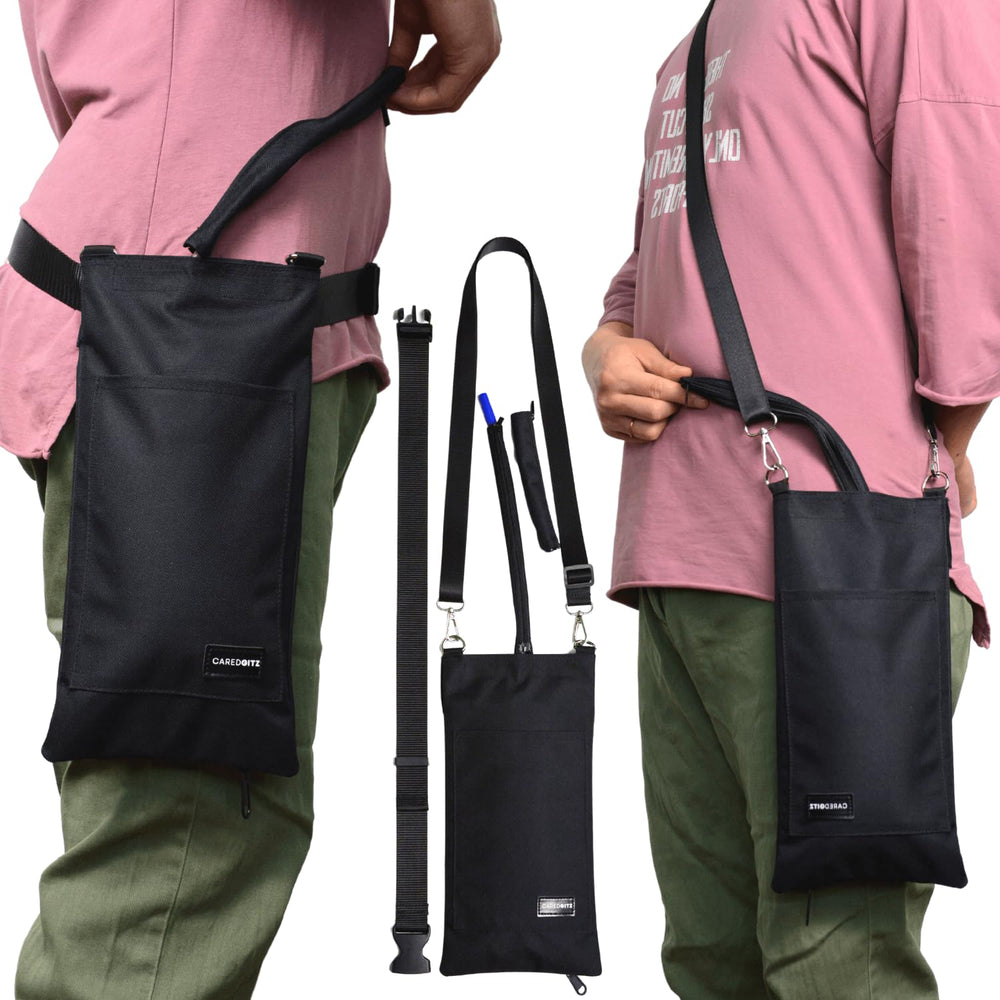 Caredgitz nephrostomy bag holder front view showing discreet privacy.