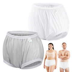 CARER adult diaper cover waterproof white with extended crotch for added leak protection.