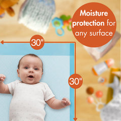 Caring disposable underpads 30x30 absorbent core captures leaks.