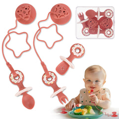 Caromolly 3-pack utensils with suction for mess-free self-feeding