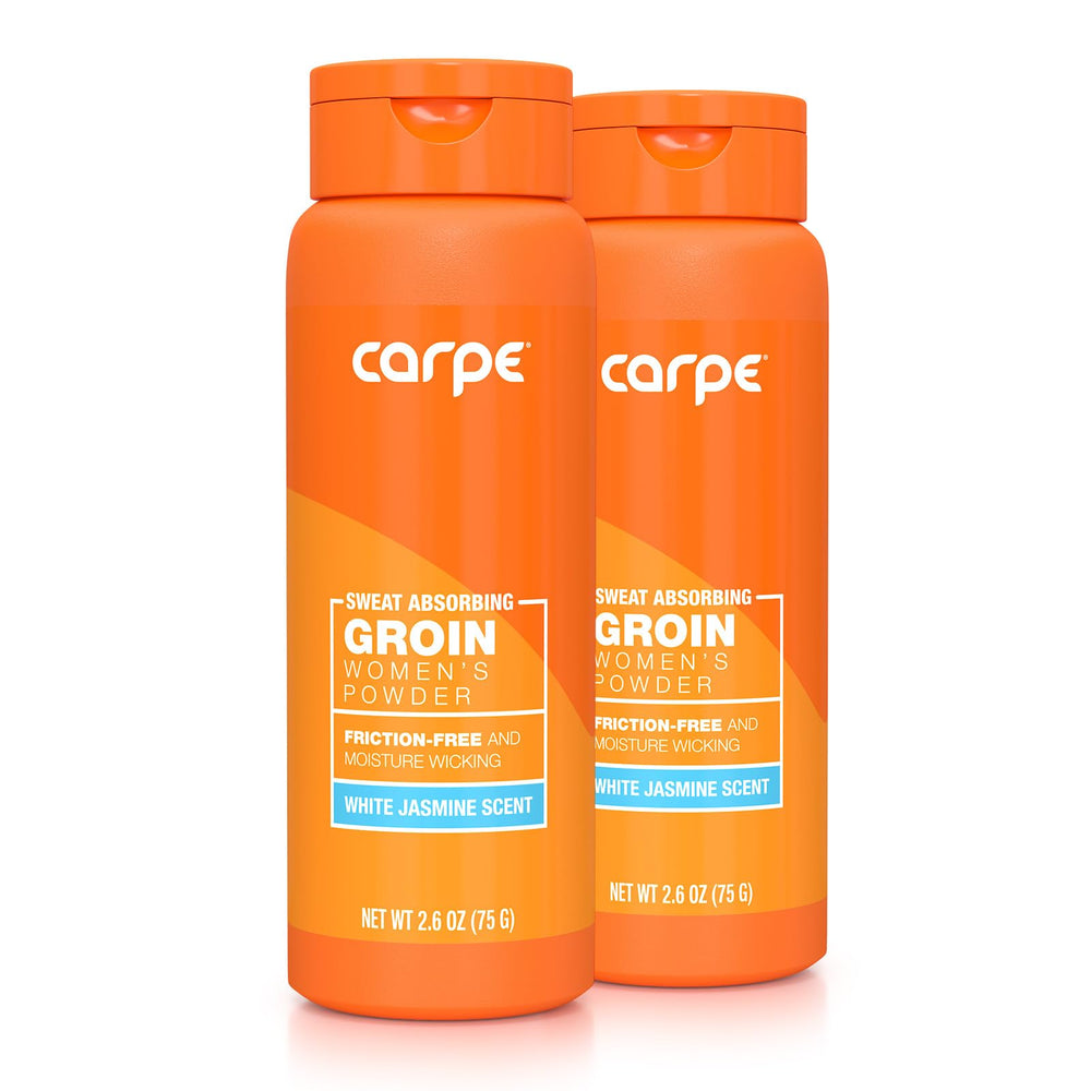 Carpe sweat-absorbing body powder bottle provides lasting freshness for daily wear.