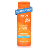 Carpe sweat-absorbing powder in a jar for all-day comfort.