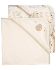 Carter's baby hooded towel 2-pack in ivory and khaki, soft and absorbent for bath time