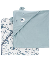 Carter's baby hooded towel 2-pack blue and white with soft absorbent terry for bath time.