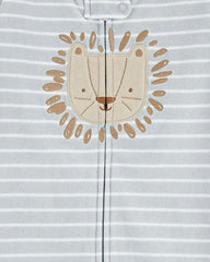 Close view of zipper safety tab on Carter's blue lion sleep bag