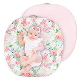 CARUILI newborn lounger cover in pink floral butterfly pattern, soft plush for baby comfort.