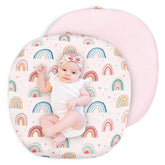 CARUILI newborn lounger cover in pink rainbow pattern for gentle baby comfort.