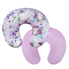 CARUILI nursing pillow cover purple floral closeup shows soft breathable fabric for mom and baby