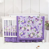 CARUILI purple floral crib bedding set in full view, elevating a soft, stylish nursery.