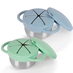 Casremee 2-pack snack cups in stainless steel, durable for toddlers and easy to clean