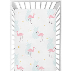 CaTaKu pineapple flamingo Hawaii crib sheets brighten the nursery with durable color.