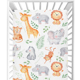 CaTaKu baby crib sheets with safari animals leaves print for vibrant nursery decor